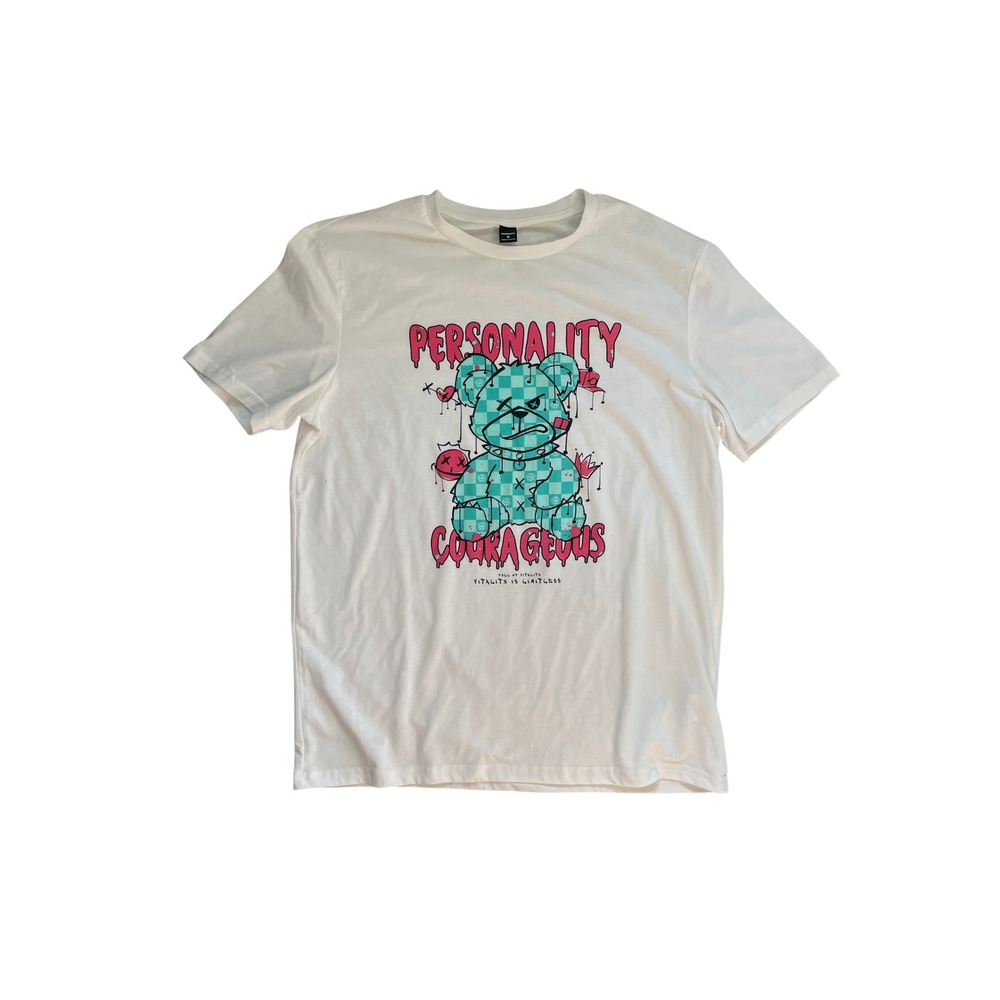 Manfinity Personality Courageous Graphic Tee White Bear Shirt M JIT17348353